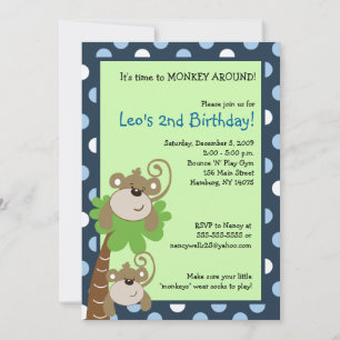 Invitación de cumpleaños Jungle Monkey Time 5x7 co