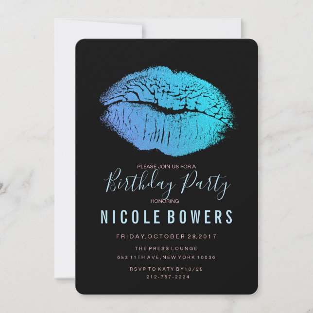 Invitación de Cumpleaños Labios Azules para Cualqu (Anverso)
