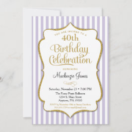 Invitación de cumpleaños Lavender Lilac Gold Adole