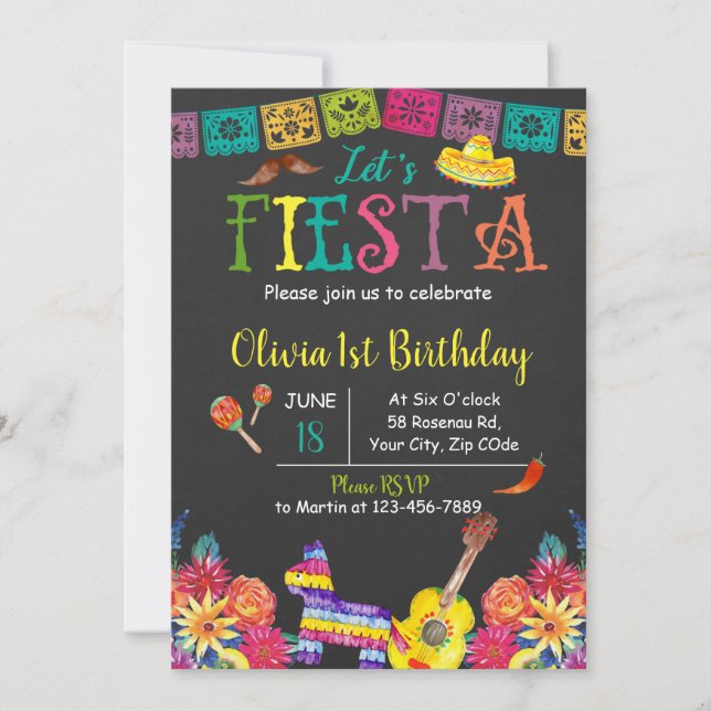 Invitación de cumpleaños Let's Fiesta (Anverso)