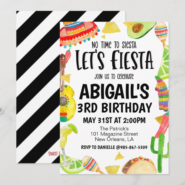 Invitación de cumpleaños Let's Fiesta (Anverso / Reverso)