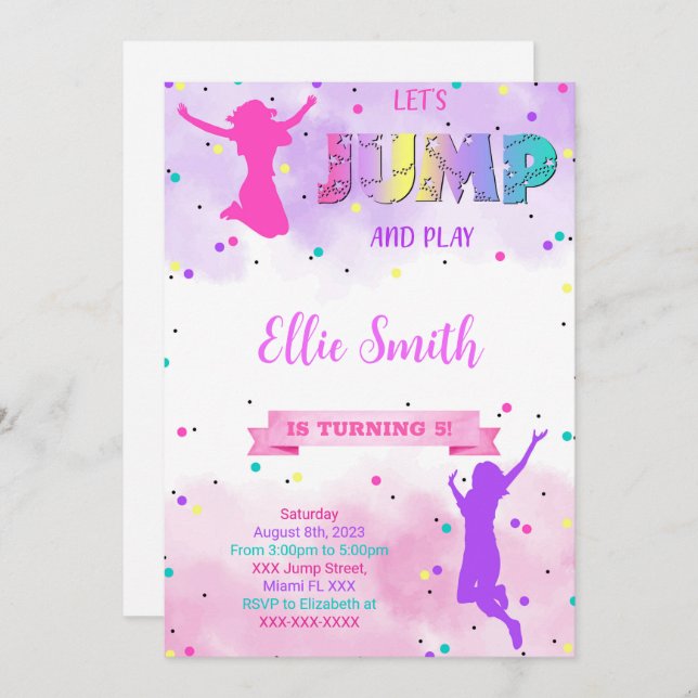 Invitación de cumpleaños Let's Jump (Anverso / Reverso)