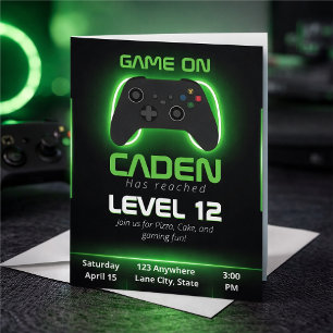Invitación de Cumpleaños Level Up Gamer – Juego Ne