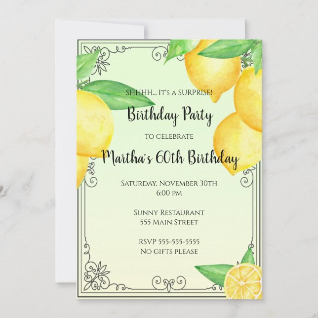 Invitación de cumpleaños limón cítricos de cualqui (Anverso)