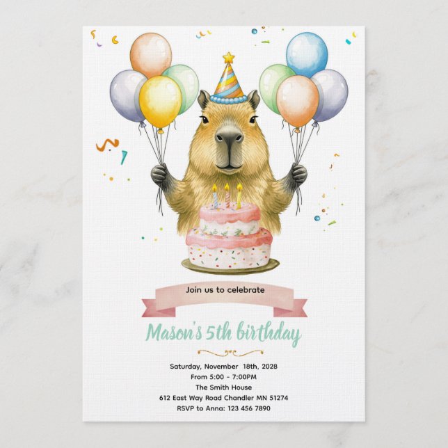 invitación de cumpleaños linda de carpincho (Anverso)