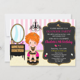 Invitación de cumpleaños Lipstick chica de pelo de