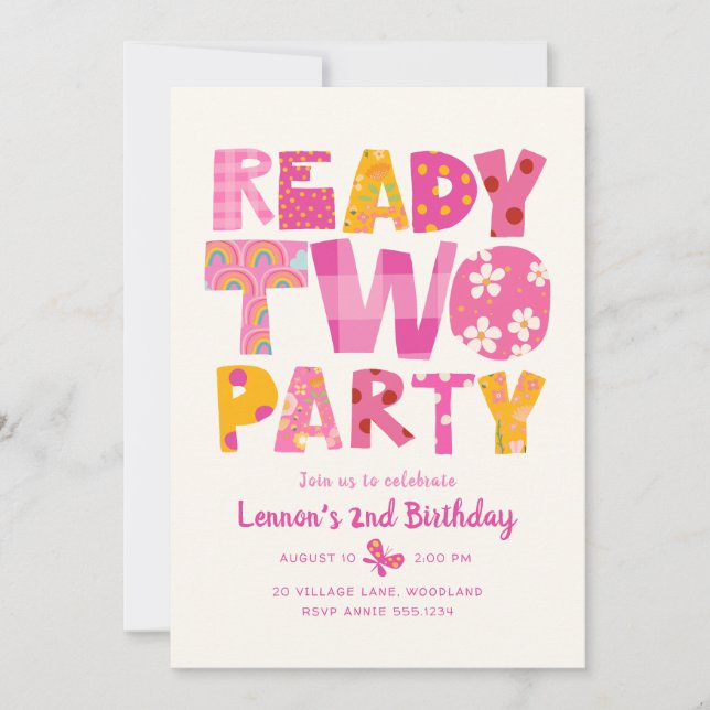 Invitación de cumpleaños lista para fiesta de niña (Anverso)