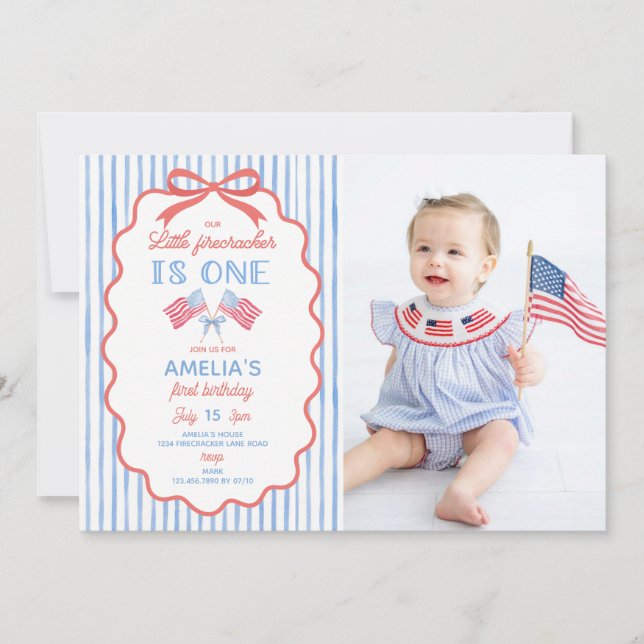 Invitación de cumpleaños Little Firecracker 4 de j (Anverso)