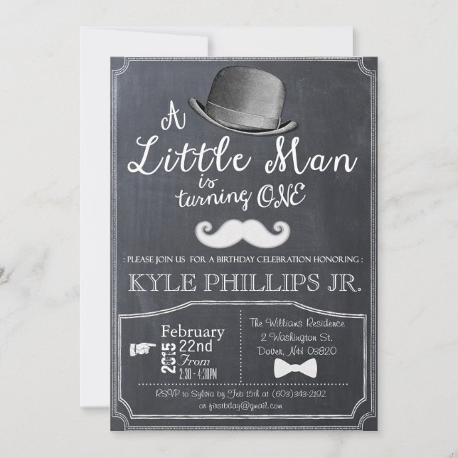 Invitación de cumpleaños Little Man Lil Man 1st Fi (Anverso)