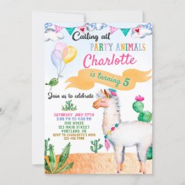 Invitación de cumpleaños Llama Alpaca