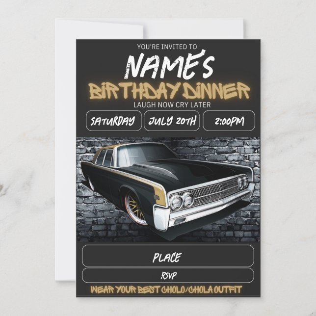 Invitación de cumpleaños Lowrider, Cumpleaños Chic (Anverso)