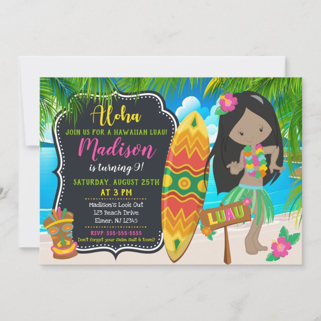 Invitación de cumpleaños Luau Aloha Invites (Anverso)
