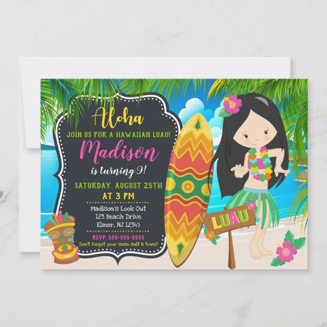 Invitación de cumpleaños Luau Aloha Invites (Anverso)