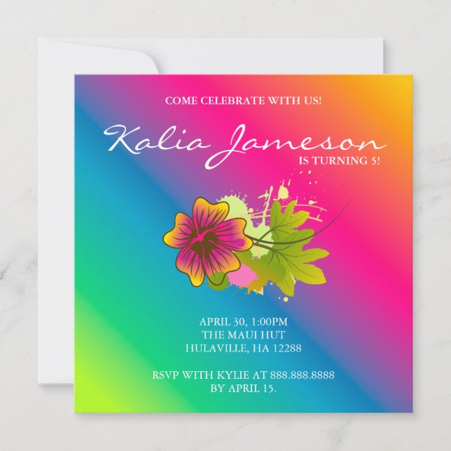 Invitación de cumpleaños Luau con flor de hibisco  (Anverso)