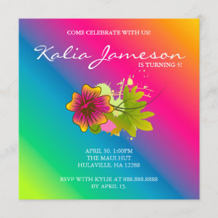 Invitación de cumpleaños Luau con flor de hibisco 