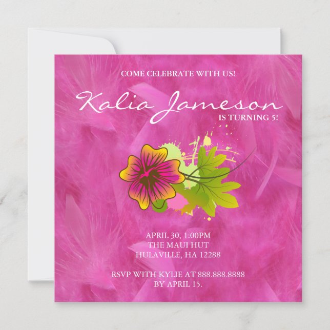 Invitación de cumpleaños Luau con flor de hibisco  (Anverso)
