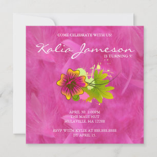 Invitación de cumpleaños Luau con flor de hibisco 