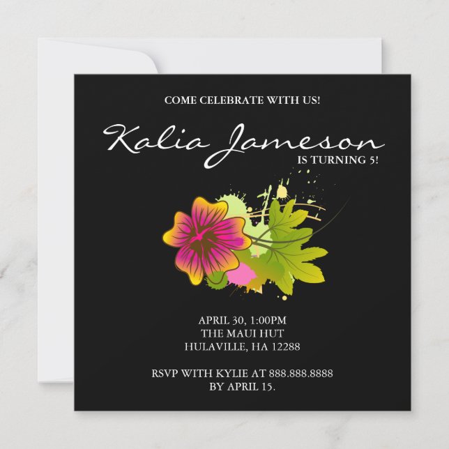 Invitación de cumpleaños Luau con flor de hibisco  (Anverso)