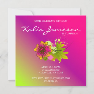 Invitación de cumpleaños Luau con flor de hibisco 