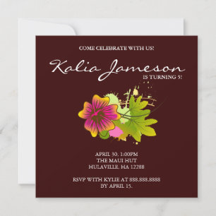 Invitación de cumpleaños Luau con flor de hibisco