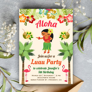 Invitación de cumpleaños Luau de niña Hula hawaian