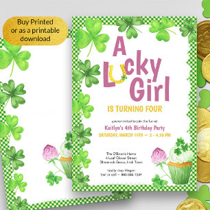 Invitación de cumpleaños Lucky Girl Shamrock and M