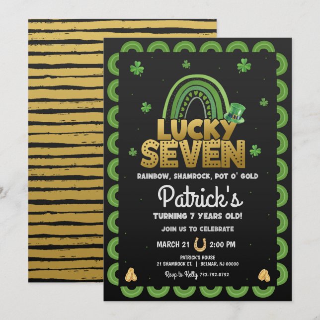 Invitación de cumpleaños Lucky Seven Día de San Pa (Anverso / Reverso)