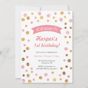 Invitación de cumpleaños   Lugares de confeti rosa