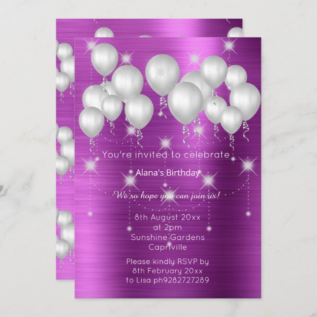 INVITACIÓN DE CUMPLEAÑOS LUXE METALLIC PURPLE BALL