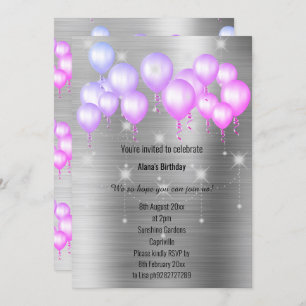 INVITACIÓN DE CUMPLEAÑOS LUXE METALLIC SILVER BALL