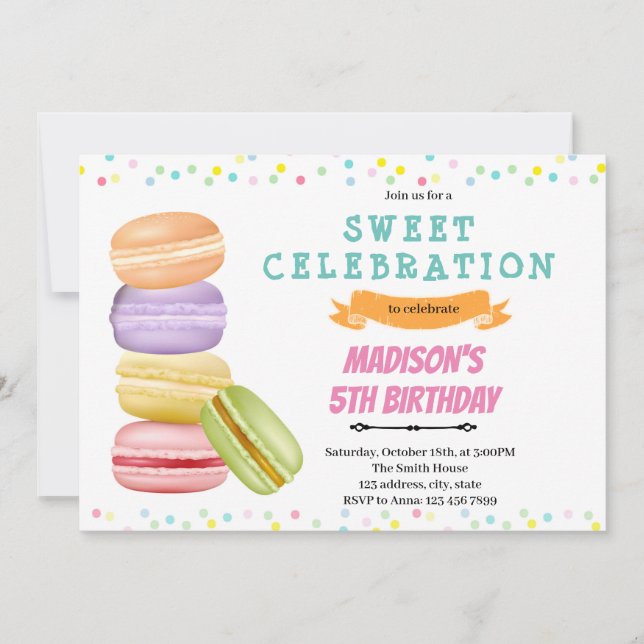 Invitación de cumpleaños Macarón (Anverso)
