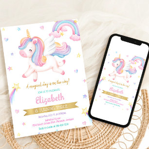 Invitación de cumpleaños mágica arcoíris unicornio