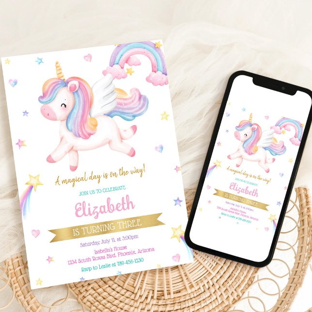 Invitación de cumpleaños mágica arcoíris unicornio (Subido por el creador)