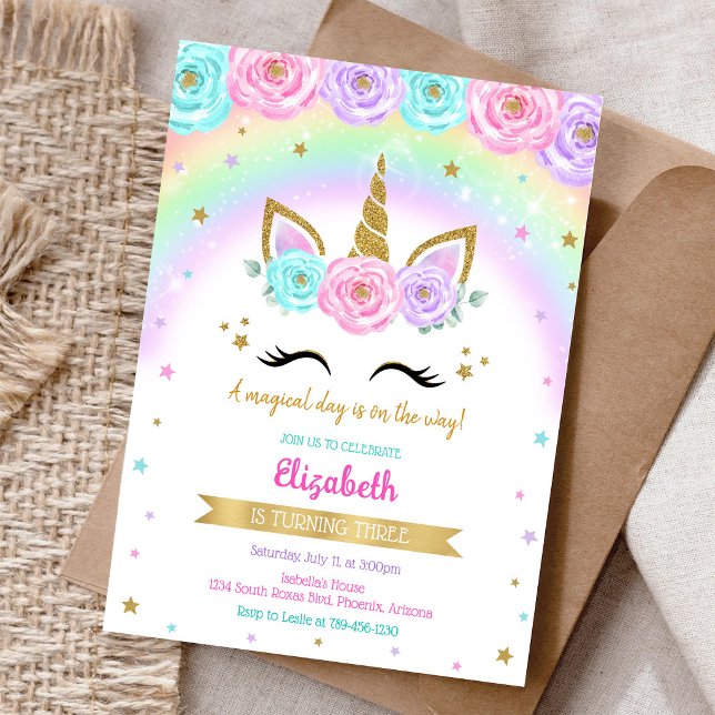 Invitación de cumpleaños mágica arcoíris unicornio (Subido por el creador)