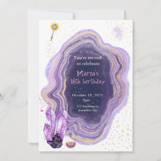 invitación de cumpleaños mágica de mármol púrpura