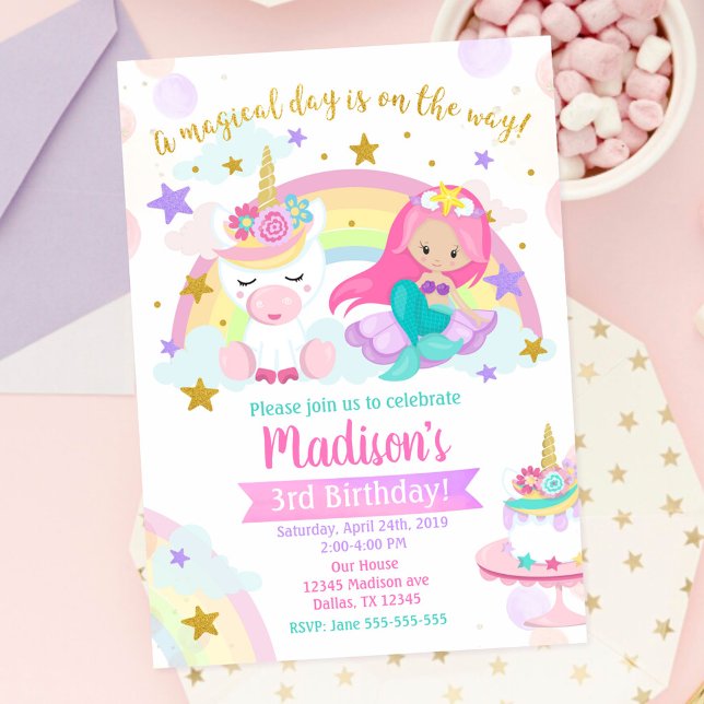 Invitación de cumpleaños mágica de sirena y unicor (Subido por el creador)