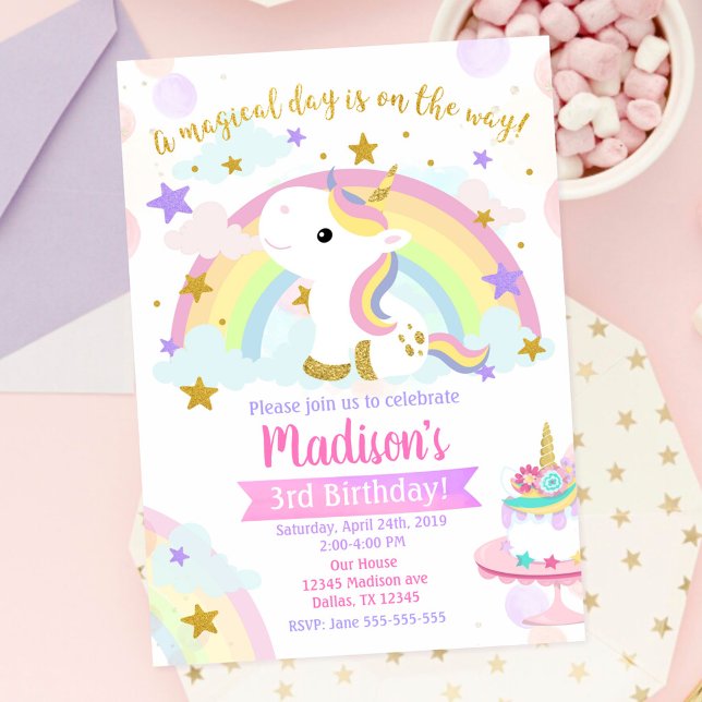 Invitación de cumpleaños mágica de unicornio (Subido por el creador)