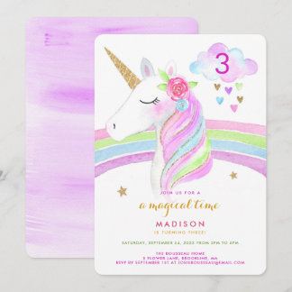 Invitación de cumpleaños mágica del arcoiris de Un