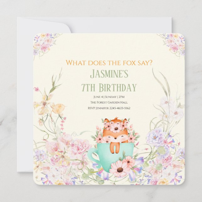 Invitación de cumpleaños mágica del bosque de flor (Anverso)
