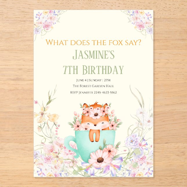 Invitación de cumpleaños mágica del bosque de flor (Anverso)