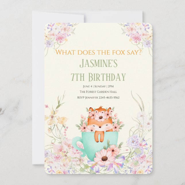 Invitación de Cumpleaños Mágica Floral del Bosque  (Anverso)