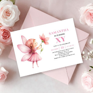 Invitación de cumpleaños mágica niña hada rosa ado