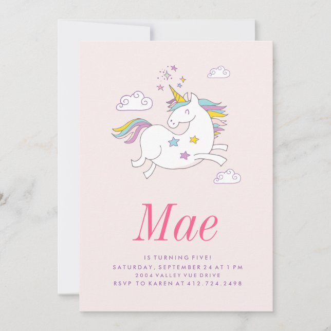 INVITACIÓN DE CUMPLEAÑOS MAGICAL UNICORN (Anverso)