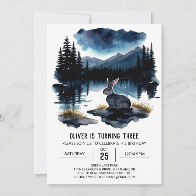 Invitación de cumpleaños mágico de la montaña (Anverso)