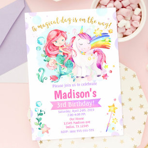 Invitación de cumpleaños mágico de Sirena y Unicor