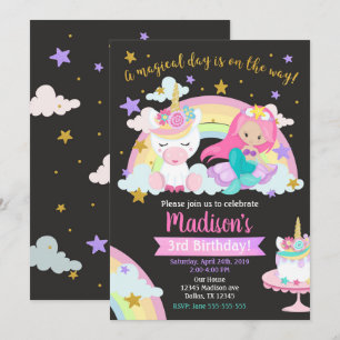 Invitación de cumpleaños mágico de Sirena y Unicor