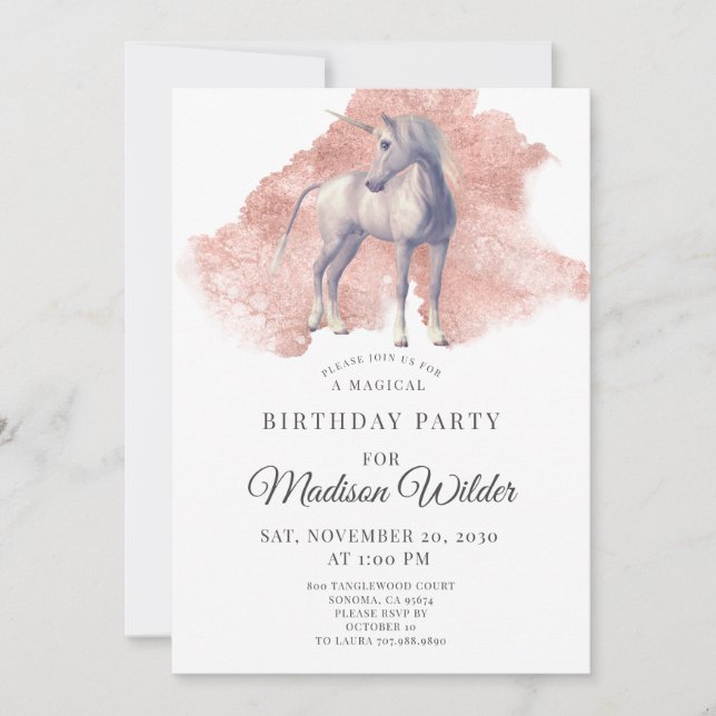 Invitación de cumpleaños mágico de Unicornio (Anverso)