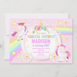 Invitación de cumpleaños mágico de unicornio / cap