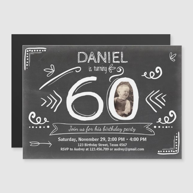 Invitación de cumpleaños Magnet 60.ª pizarra (Anverso/Reverso)