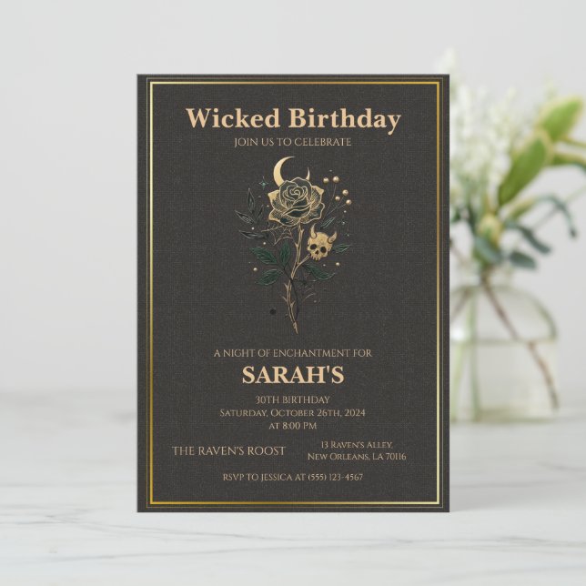 Invitación de cumpleaños malvada, tarjeta de fiest (Anverso de pie)